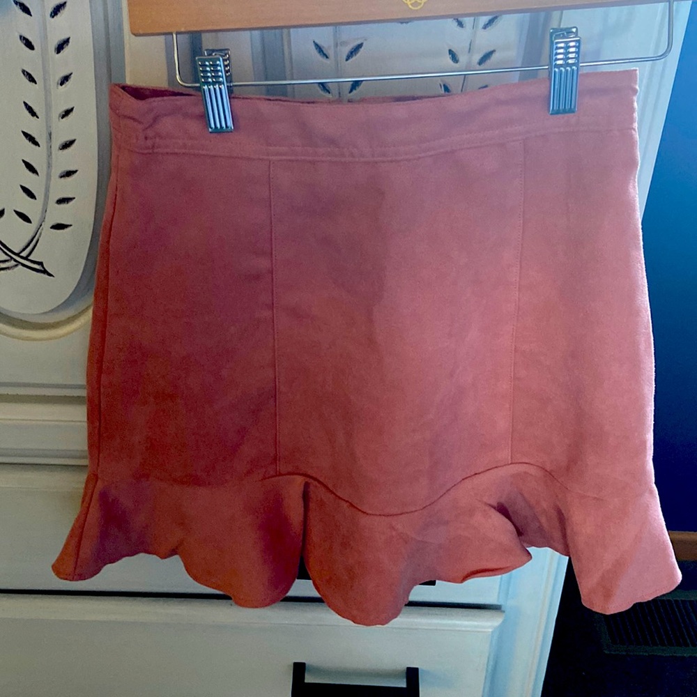 H&M suede mini skirt with ruffle